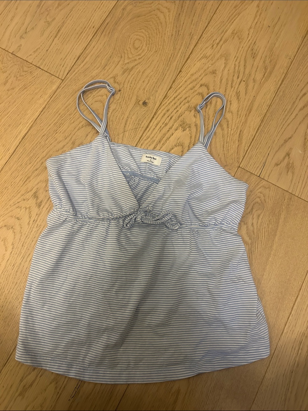 Aritzia Light Blue and White Striped Spaghetti Strap Tank